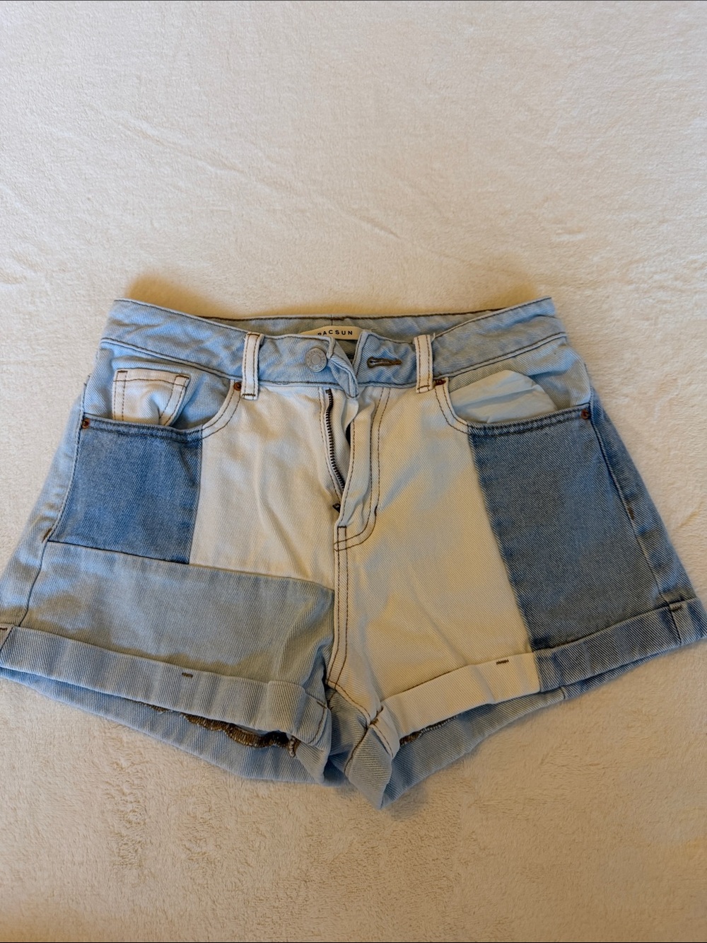 PacSun Two-Tone Light and Medium Blue Denim Patchwork Shorts